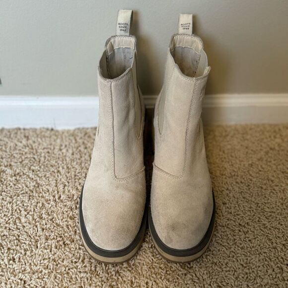 Sorel Hi-Line Platform Heel Boots Ankle Boots Waterproof 8.5 White Grey - Picture 2 of 5